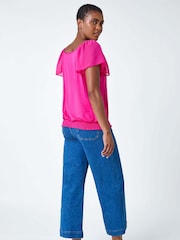 Roman Pink Chiffon Sleeve Stretch Jersey Top - Image 3 of 5