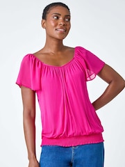 Roman Pink Chiffon Sleeve Stretch Jersey Top - Image 4 of 5