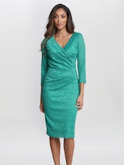 Gina Bacconi Green Melody Lace Wrap Dress - Image 1 of 5