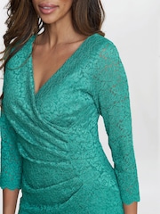 Gina Bacconi Green Melody Lace Wrap Dress - Image 4 of 5