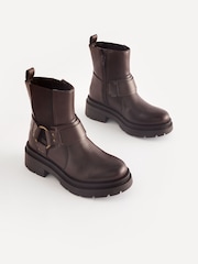 Brown Standard Fit (F) Leather Chunky Biker Boots - Image 1 of 5