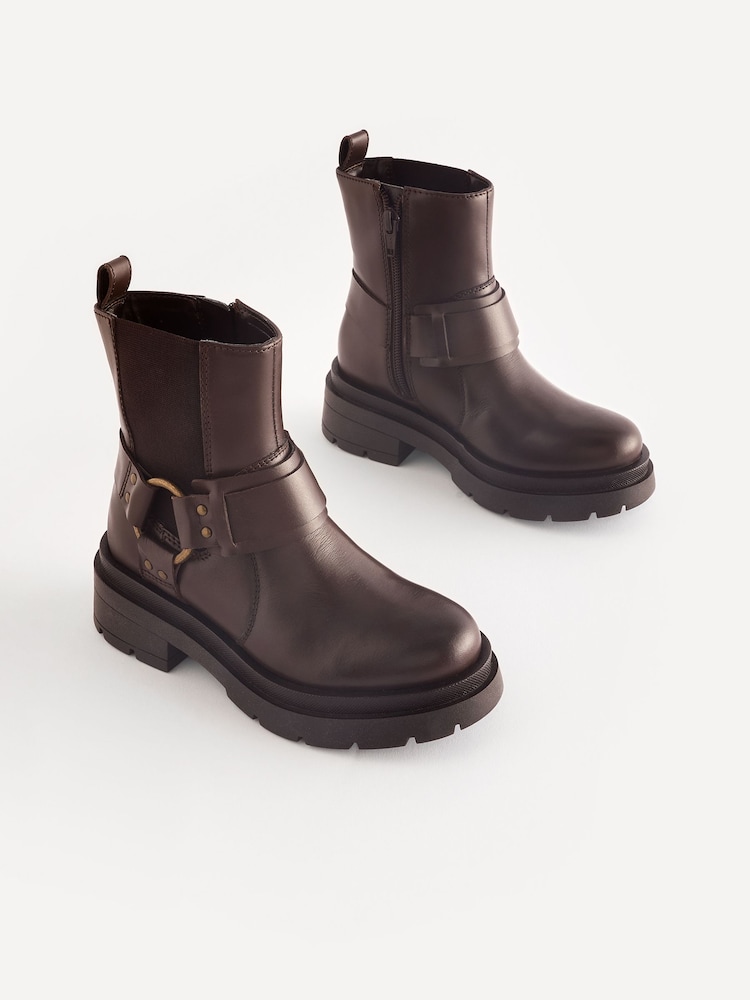 Braun - Chunky Biker-Stiefel aus Leder - Bild 1 von 5 Braun - Chunky Biker-Stiefel aus Leder - Bild 1 von 5