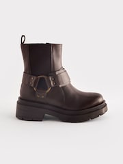 Brown Standard Fit (F) Leather Chunky Biker Boots - Image 2 of 5