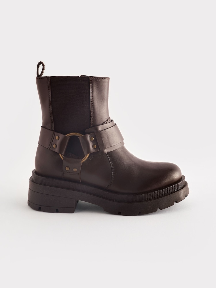Braun - Chunky Biker-Stiefel aus Leder - Bild 2 von 5 Braun - Chunky Biker-Stiefel aus Leder - Bild 2 von 5
