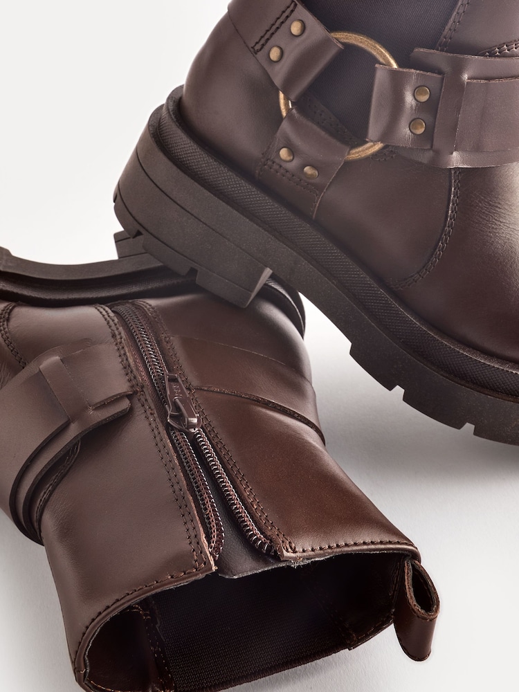 Brown Standard Fit (F) Leather Chunky Biker Boots - Image 5 of 5
