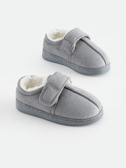 Grey Warm Lined Touch Fastening Slippers - Image 1 of 5