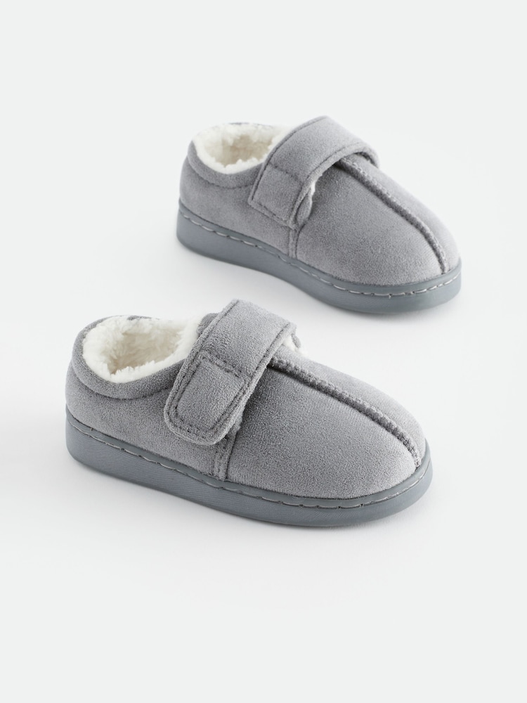 Grey Warm Lined Touch Fastening Slippers - Image 1 of 5