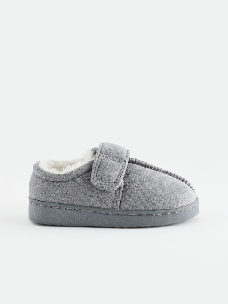 Grey Warm Lined Touch Fastening Slippers - Image 2 of 5