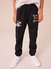 Black Cargo Graffiti Embroidery Trousers (3-16yrs) - Image 1 of 9
