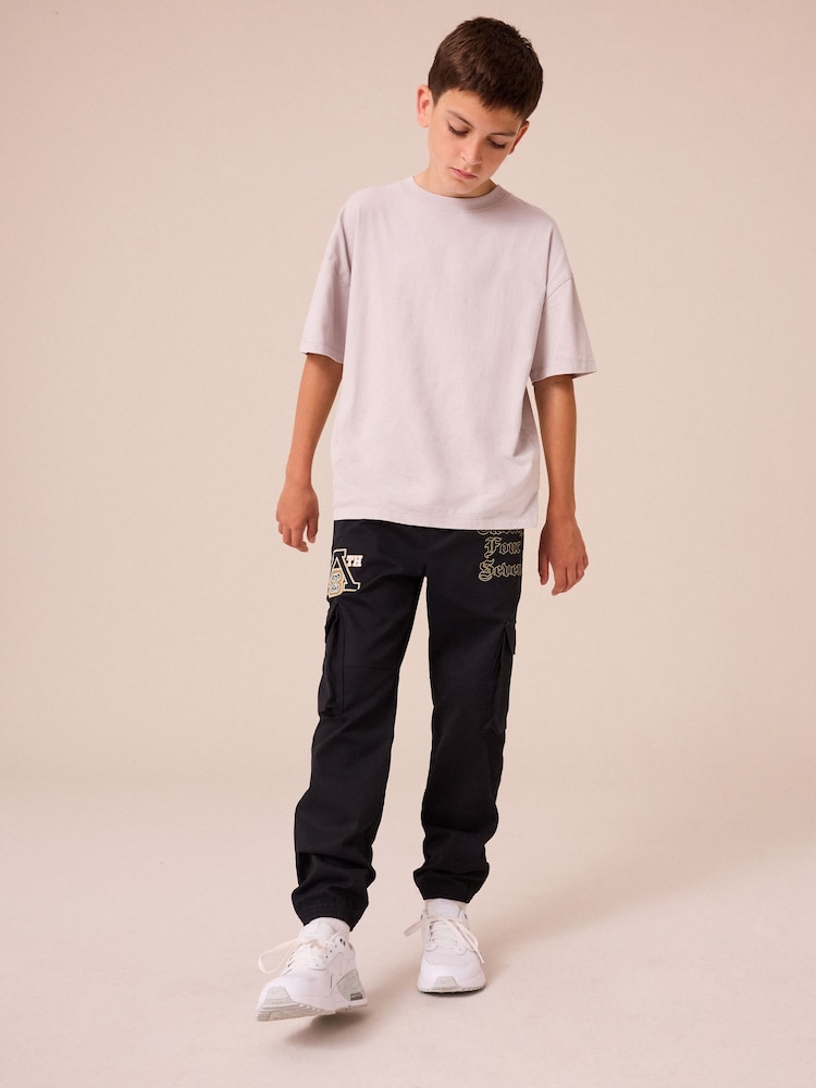Black Cargo Graffiti Embroidery Trousers (3-16yrs) - Image 2 of 9
