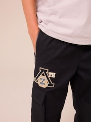 Black Cargo Graffiti Embroidery Trousers (3-16yrs) - Image 4 of 9