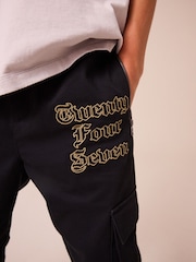 Black Cargo Graffiti Embroidery Trousers (3-16yrs) - Image 6 of 9