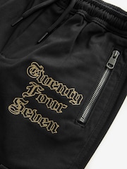 Black Cargo Graffiti Embroidery Trousers (3-16yrs) - Image 8 of 9