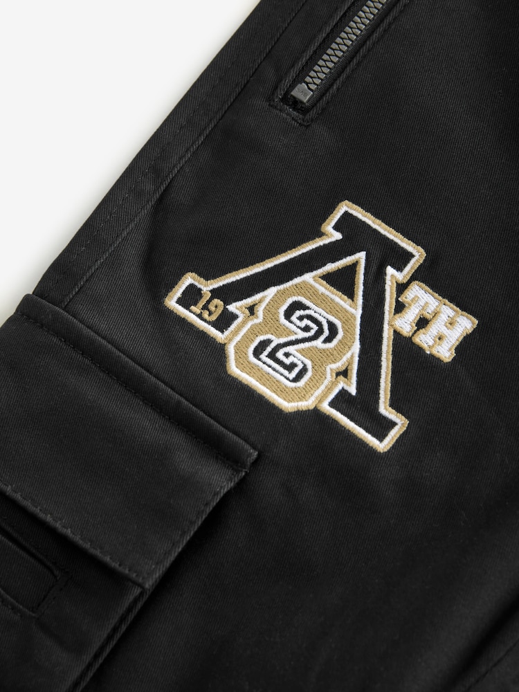 Black Cargo Graffiti Embroidery Trousers (3-16yrs) - Image 9 of 9