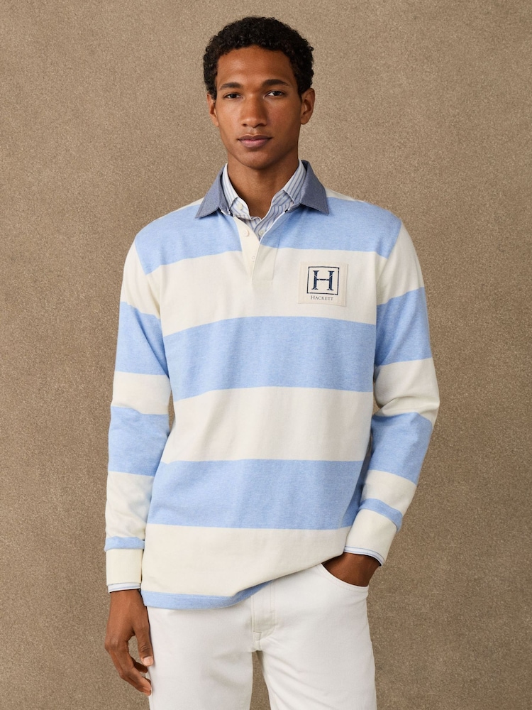 Hackett Blue Heritage H Stripe Rugby Shirt - Image 7 of 7 Hackett Blue Heritage H Stripe Rugby Shirt - Image 7 of 7