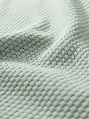 Light Green Regular Fit 100% Cotton Textured Short Sleeve Knit Zip Polo Shirt - Image 7 of 8