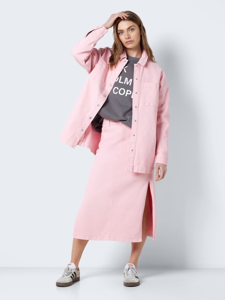 NOISY MAY Pink Oversized Denim Shacket - Image 1 of 7