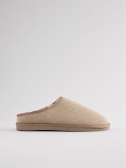 Neutral Faux Fur Lined Textured Mule Slippers - Image 2 of 6