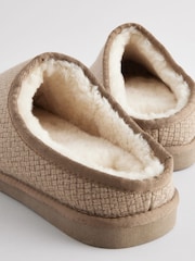Neutral Faux Fur Lined Textured Mule Slippers - Image 3 of 6
