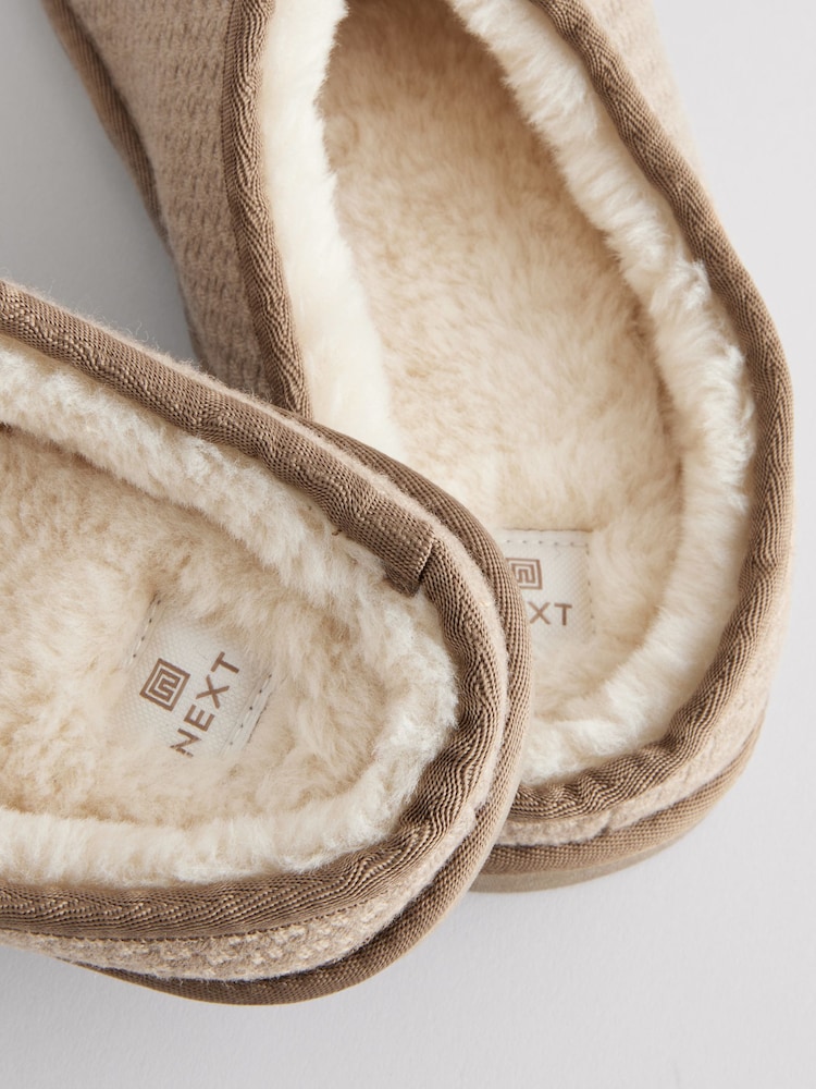 Neutral Faux Fur Lined Textured Mule Slippers - Image 6 of 6