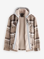 Neutral Check Hooded Borg Lined Shacket - Image 10 of 12