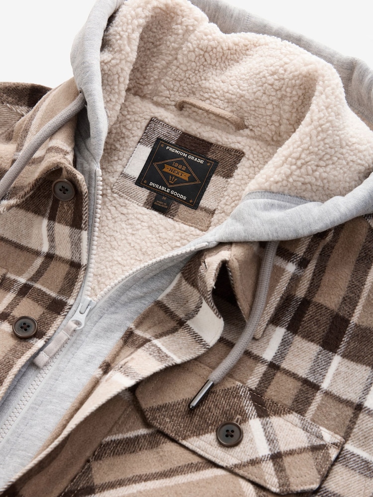 Neutral Check Hooded Borg Lined Shacket - Image 11 of 12