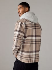 Neutral Check Hooded Borg Lined Shacket - Image 3 of 12
