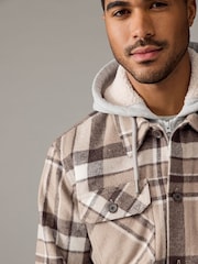 Neutral Check Hooded Borg Lined Shacket - Image 4 of 12