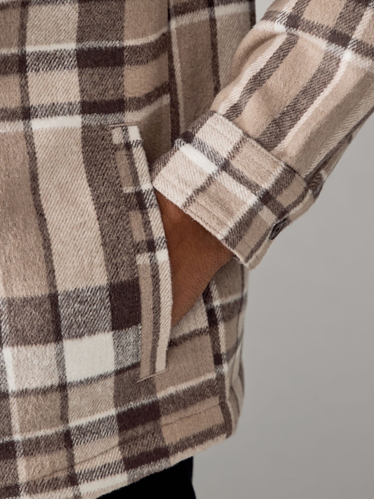 Neutral Check Hooded Borg Lined Shacket - Image 6 of 12