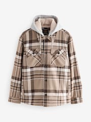 Neutral Check Hooded Borg Lined Shacket - Image 9 of 12
