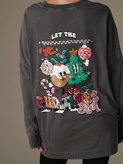 Marineblau - Christmas Pudding Graphic 100% Cotton Long Sleeve T-Shirt - Bild 4 von 8
