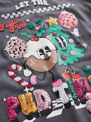 Marineblau - Christmas Pudding Graphic 100% Cotton Long Sleeve T-Shirt - Bild 7 von 8