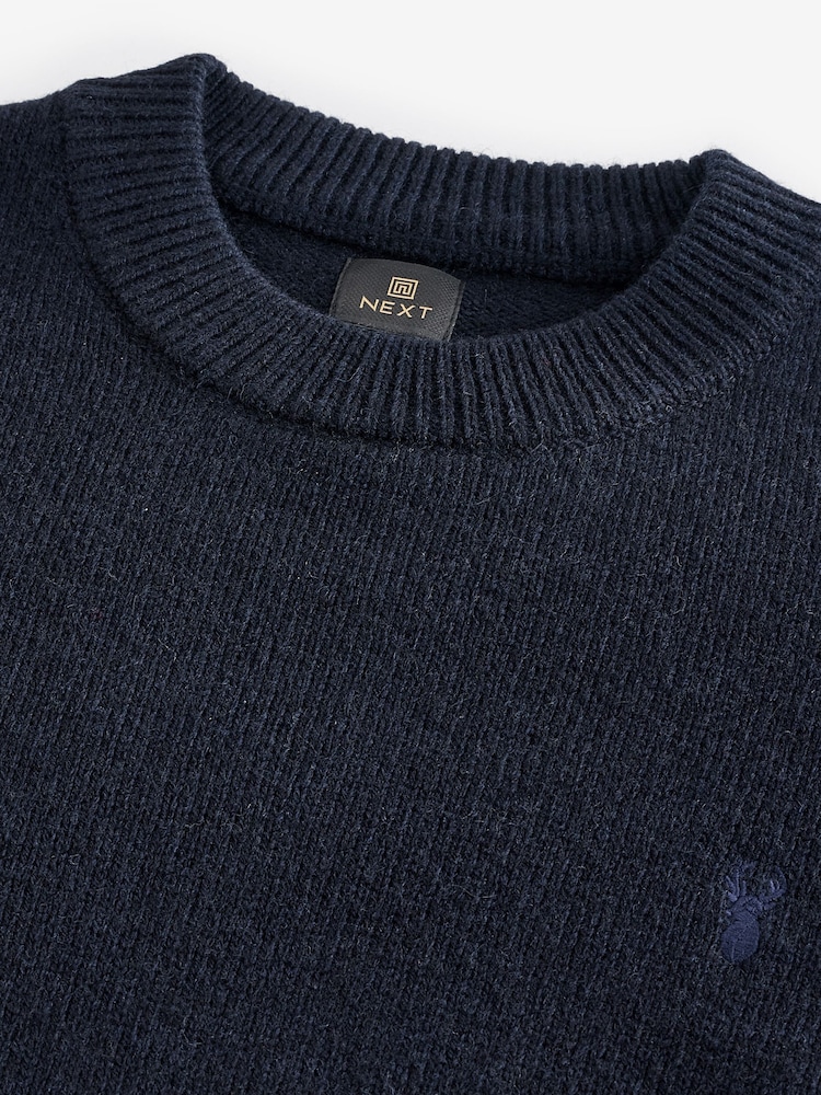 Navy Blue Stag Logo Regular Fit 100% Lambswool Premium Jumper - Image 7 of 7