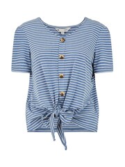 Yumi Blue 100% Cotton Striped Jersey Button Detail Top - Image 5 of 5