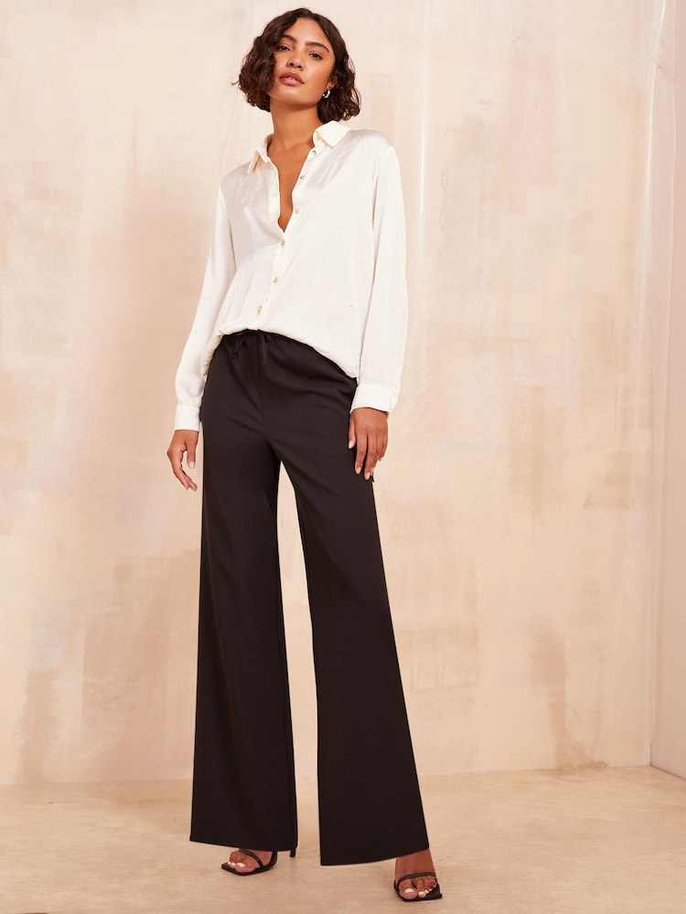 Friends Like These Black Wide Leg Elasticated Belted Trousers - Image 2 of 4 Friends Like These Black Wide Leg Elasticated Belted Trousers - Image 2 of 4