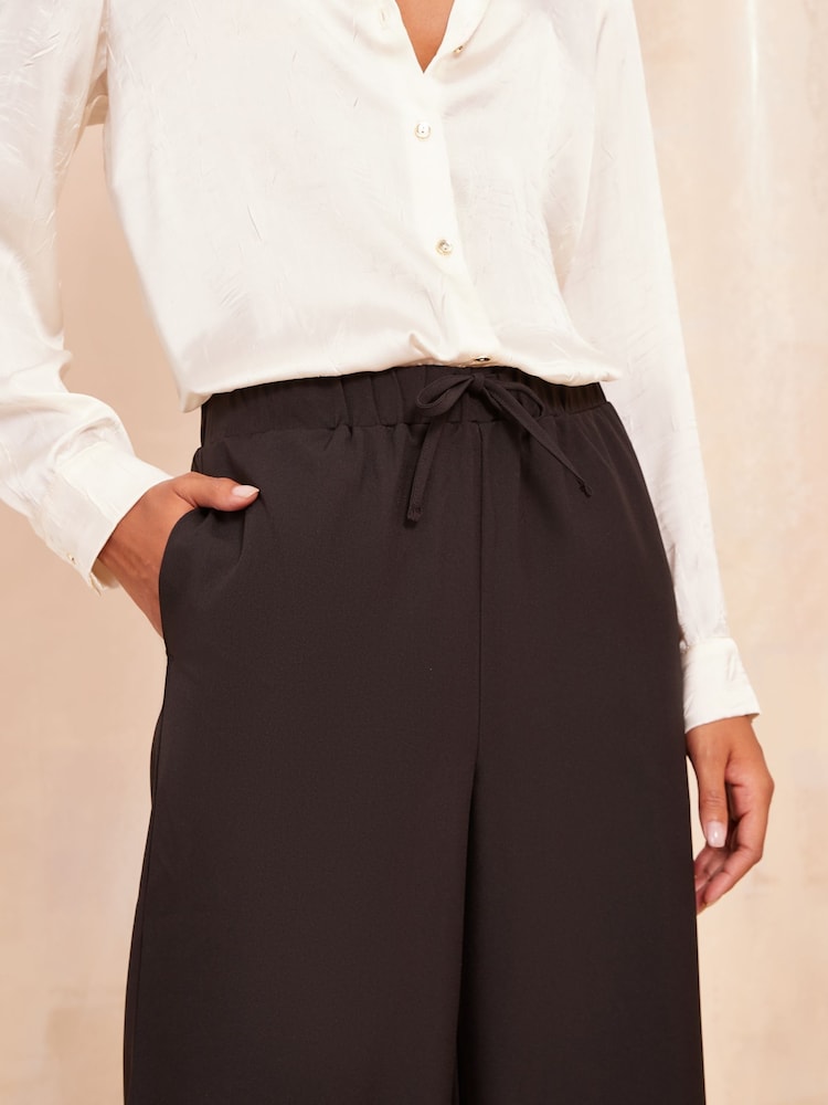 Friends Like These Black Wide Leg Elasticated Belted Trousers - Image 3 of 4