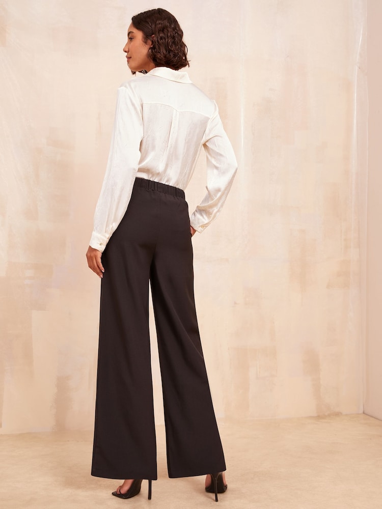 Friends Like These Black Wide Leg Elasticated Belted Trousers - Image 4 of 4 Friends Like These Black Wide Leg Elasticated Belted Trousers - Image 4 of 4