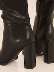 Lipsy Black Standard Fit Block Heel Knee High Faux Leather Knee High Boot - Image 2 of 4