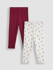 Cream češnja - JoJo Maman Bébé Rib Frill Leggings 2 Pack - Slika 1 iz 7