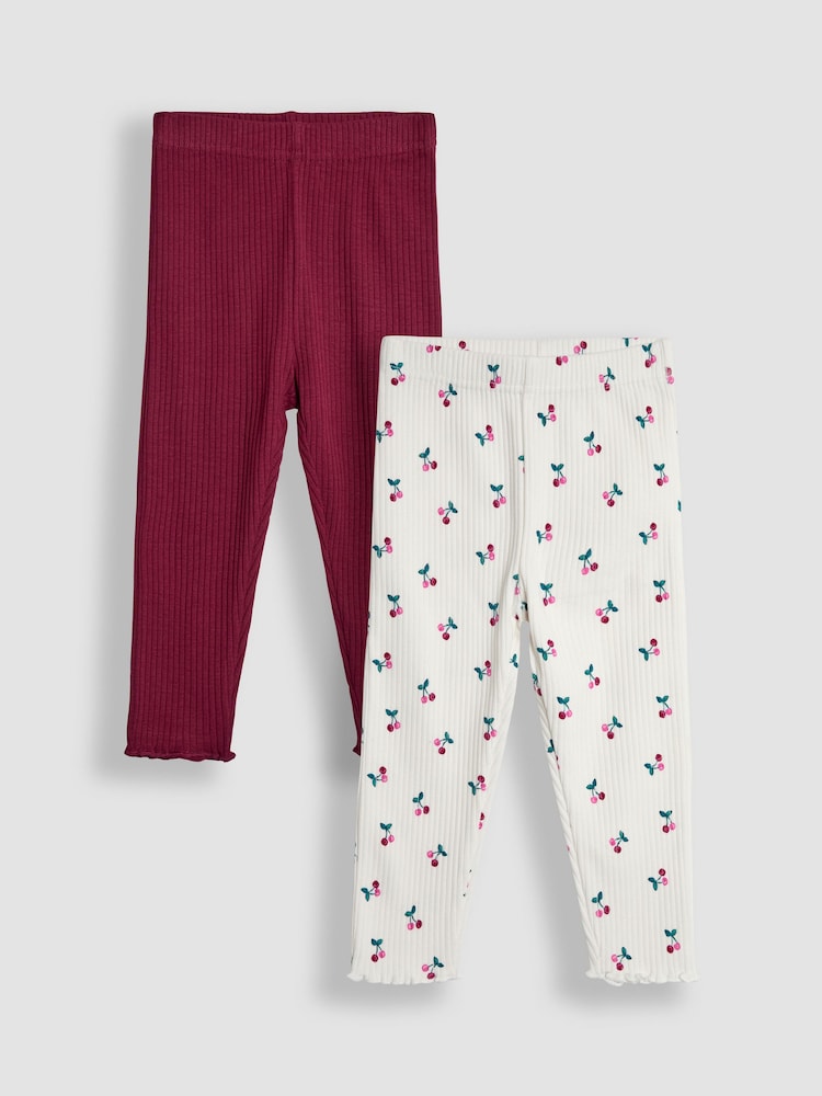 Cream češnja - JoJo Maman Bébé Rib Frill Leggings 2 Pack - Slika 1 iz 7