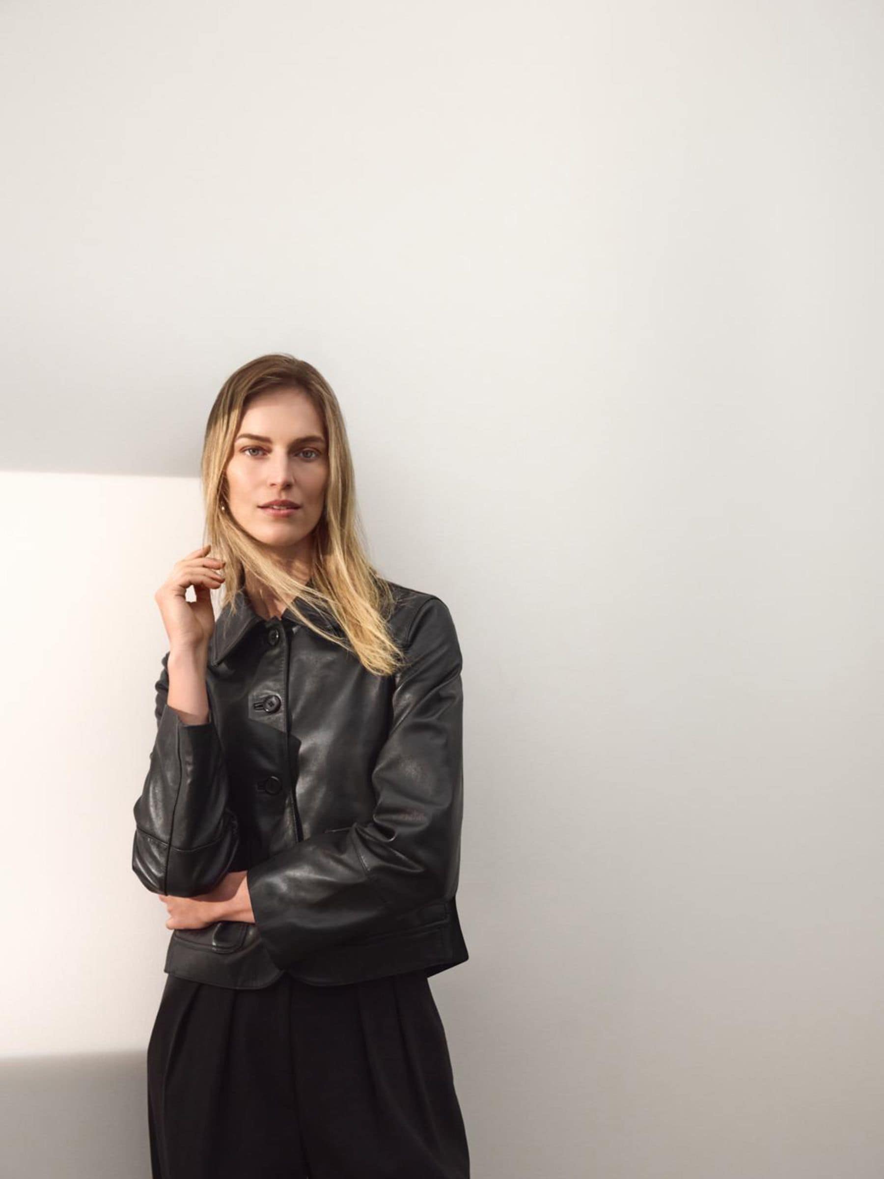 Phase Eight Women's Pippa Leather Jacket in Jet Black | Size: 16 - Image 1