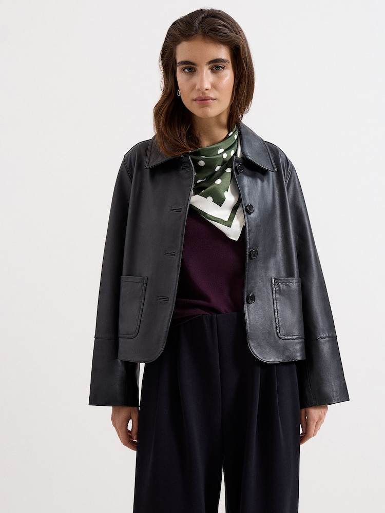 Phase Eight Black Pippa Leather Jacket - Image 1 of 7