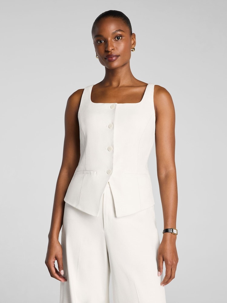 Spanx White EasyBreezy Cotton Linen Button Down Vest - Image 2 of 3 Spanx White EasyBreezy Cotton Linen Button Down Vest - Image 2 of 3