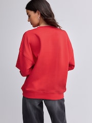 Bright Red/Silver Christmas Sparkle Sequin Front Bow Graphic Crew Neck Sweatshirt - Image 3 of 8