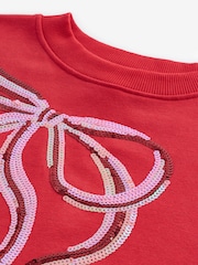 Bright Red/Silver Christmas Sparkle Sequin Front Bow Graphic Crew Neck Sweatshirt - Image 8 of 8