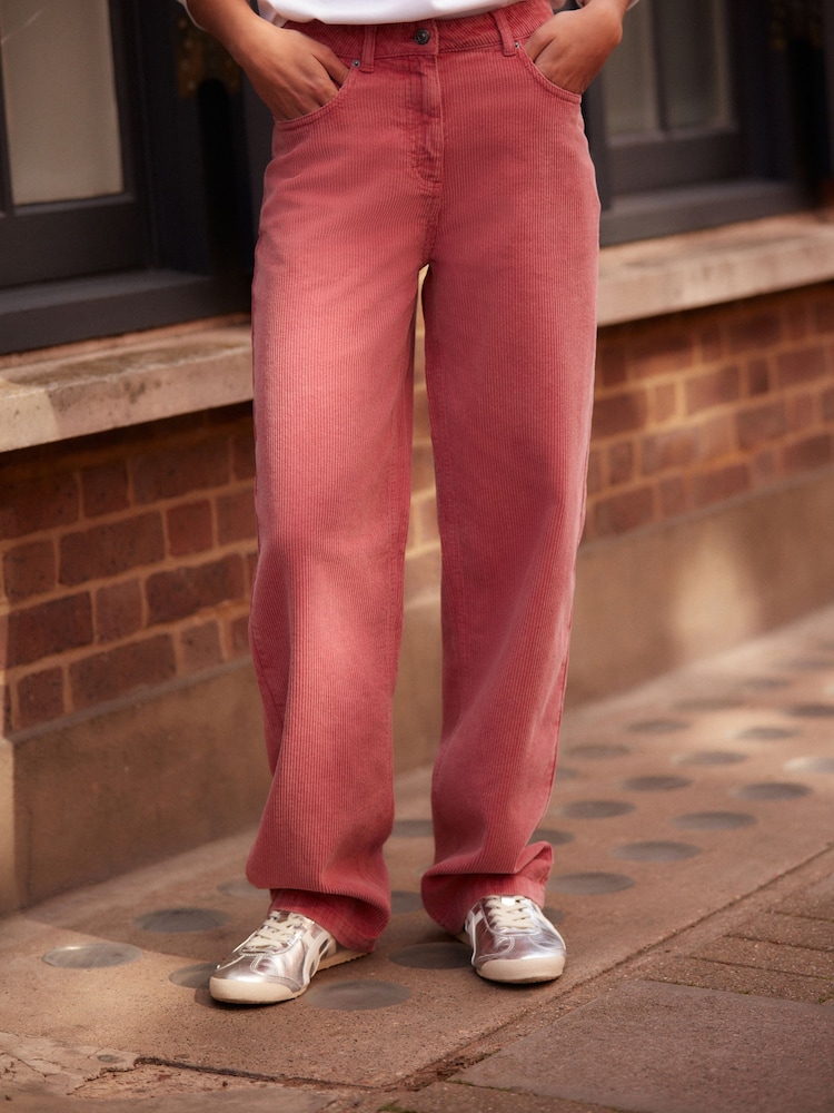 Pink Washed Cord Wide Leg 100% Cotton Trousers - Image 2 of 6