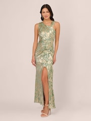 Adrianna Papell Green Foil Asymmetric Dress - Image 1 of 6