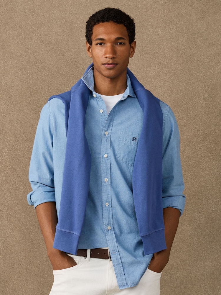 Hackett Blue Heritage Chambray Long-Sleeve Shirt - Image 1 of 8 Hackett Blue Heritage Chambray Long-Sleeve Shirt - Image 1 of 8