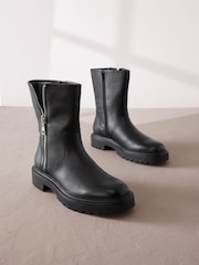 Black Leather Forever Comfort® Ankle Zip Biker Boots - Image 1 of 9