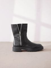 Black Leather Forever Comfort® Ankle Zip Biker Boots - Image 2 of 9